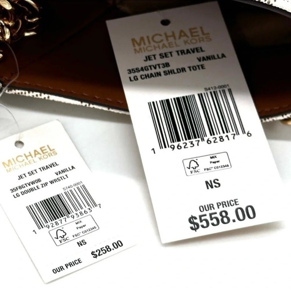 Michael Kors Large Jet Set Travel Chain Shoulder Bag & Double Zip Wallet Vanilla - Picture 15 of 15